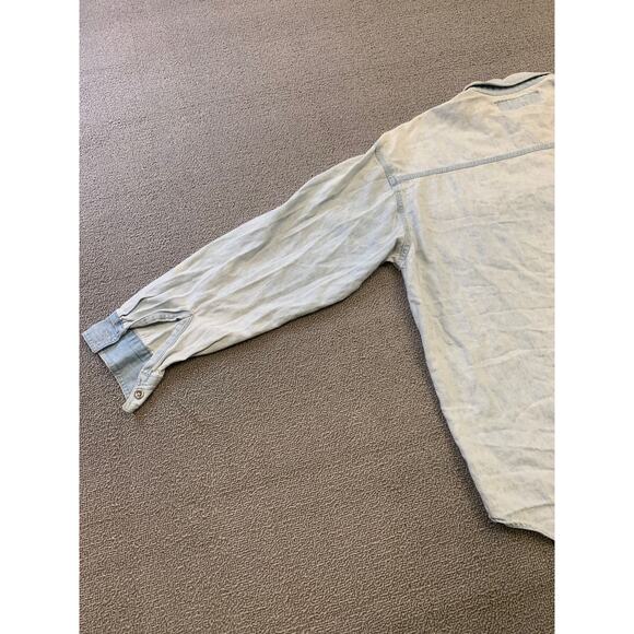 PCC Men's Vintage Denim Shirt Light Wash Button Down Long Sleeve - Picture 15 of 16